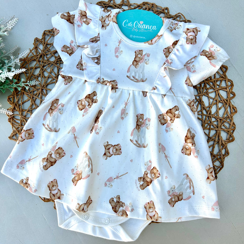 Romper Vestido Estampa Ursa Algodão Egípcio Mini&Co