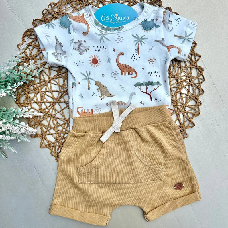 Conj Body e Short Com Bolso Algodão Egípcio Mini&Co