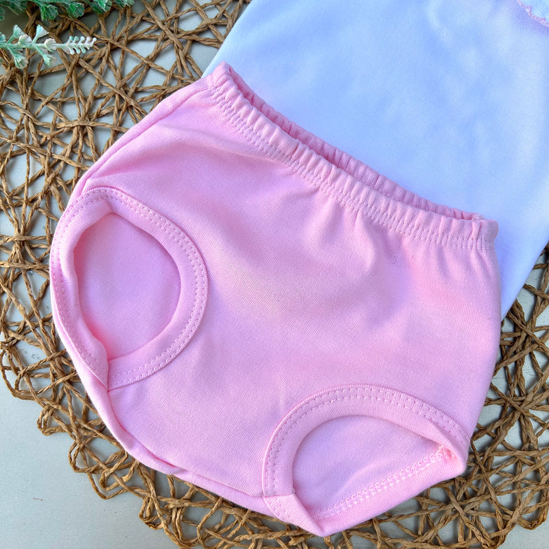 Body Picueta Manga Custa e Mijão Rosa Bebê