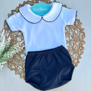 Body Picueta Manga Curta e Tapa Fralda Marinho