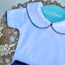 Body Picueta Manga Curta e Tapa Fralda Marinho