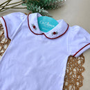 Body Branco Manga Curta -Rococó vermelho