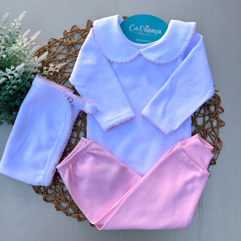 Body Picueta Manga Longa, Mijão Rosa Bebê e Naninha