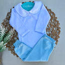 Body Picueta Manga Longa e Mijão Azul Bebê