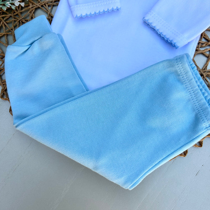 Body Picueta Manga Longa e Mijão Azul Bebê