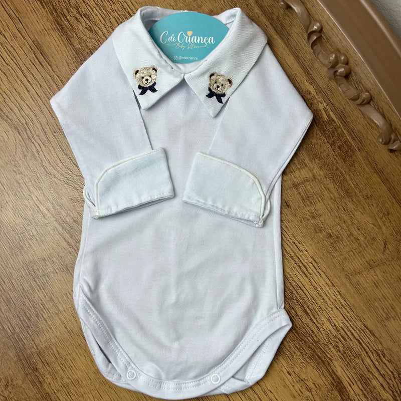 Body Branco - Urso Azul Marinho