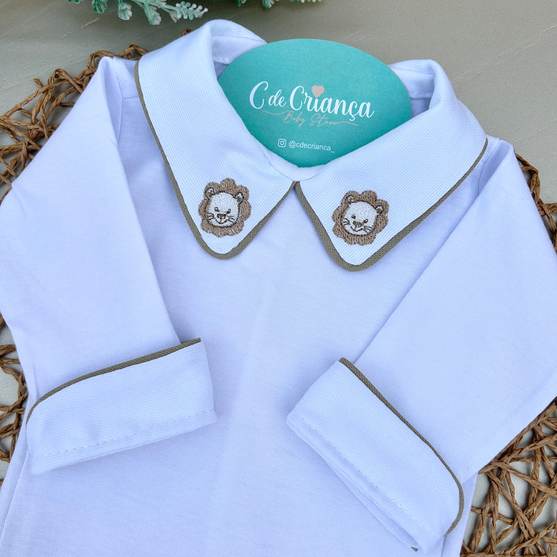 Body Branco Manga Virada - Leão