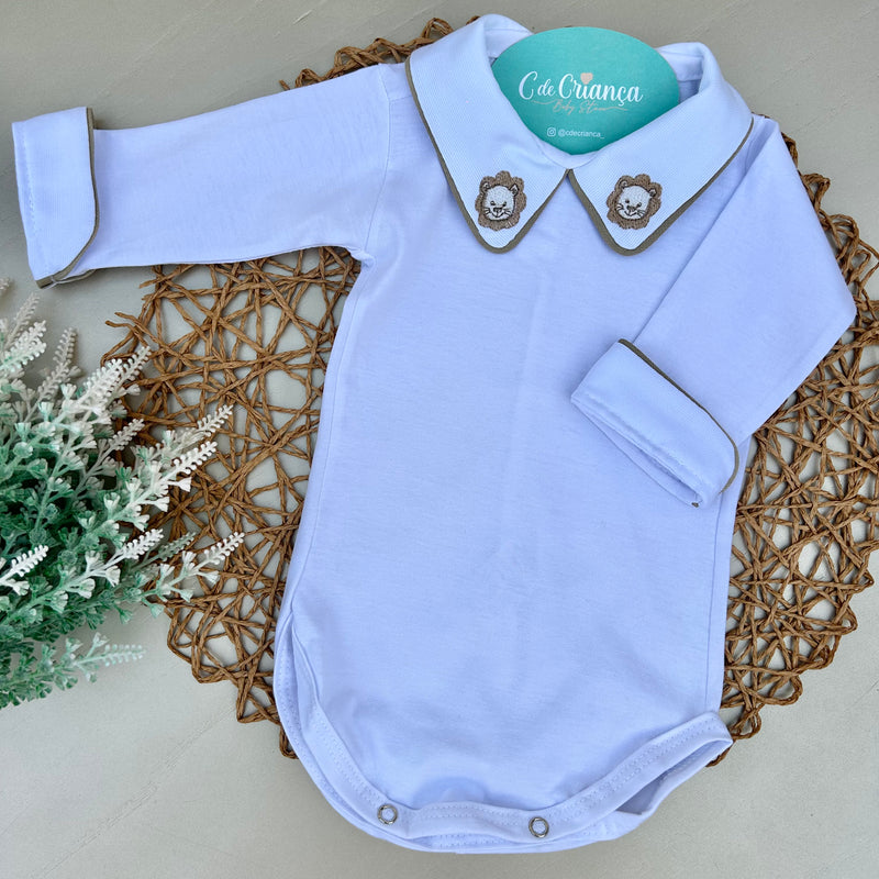 Body Branco Manga Virada - Leão