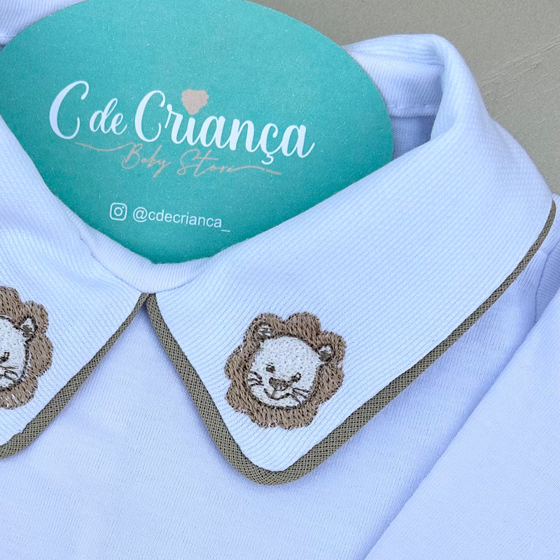 Body Branco Manga Virada - Leão