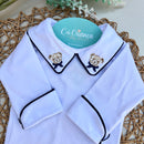 Body Branco Manga Virada - Urso Gravata Marinho