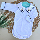 Body Branco Manga Virada - Urso Gravata Marinho