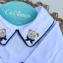 Body Branco Manga Virada - Urso Gravata Marinho