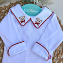 Body Branco Gola V - Urso Gravata Vermelha