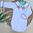 Body Branco Gola V - Urso Gravata Vermelha