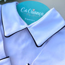 Body Branco - Viés Azul Marinho