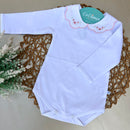 Body Branco - Bordado Flor Rosa