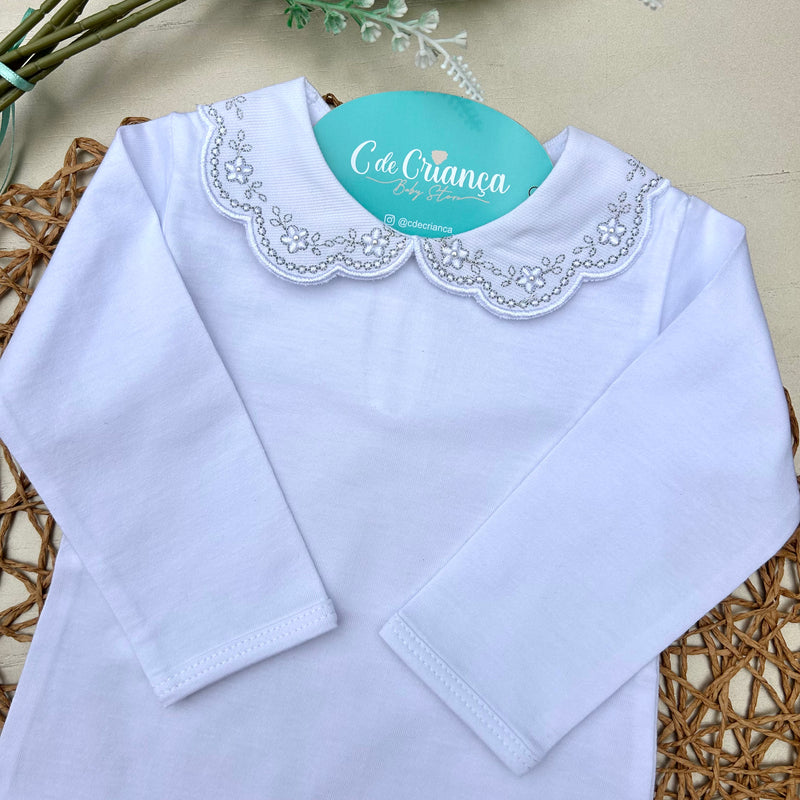 Body Branco - Bordado Flor Branca