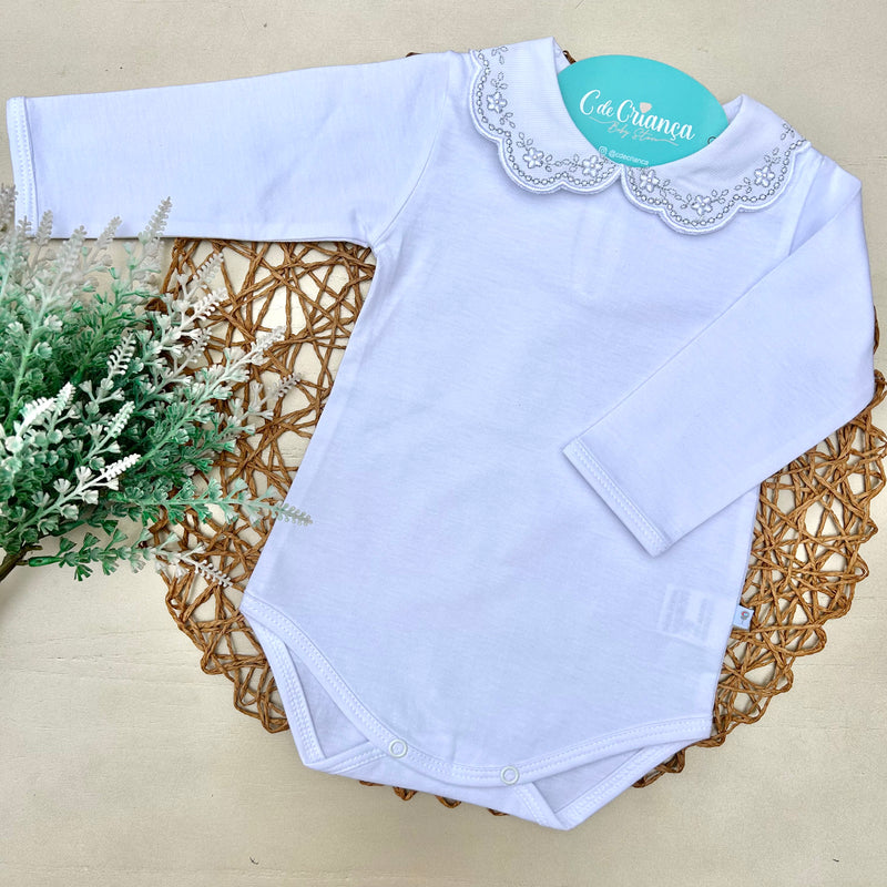 Body Branco - Bordado Flor Branca