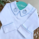 Body Branco Gola V - Urso Azul Bebê