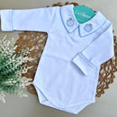 Body Branco Gola V - Urso Azul Bebê