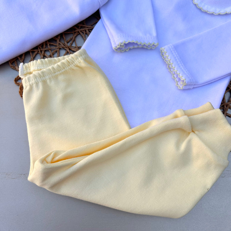 Body Picueta Manga Longa, Mijão Amarelo Bebê e Naninha
