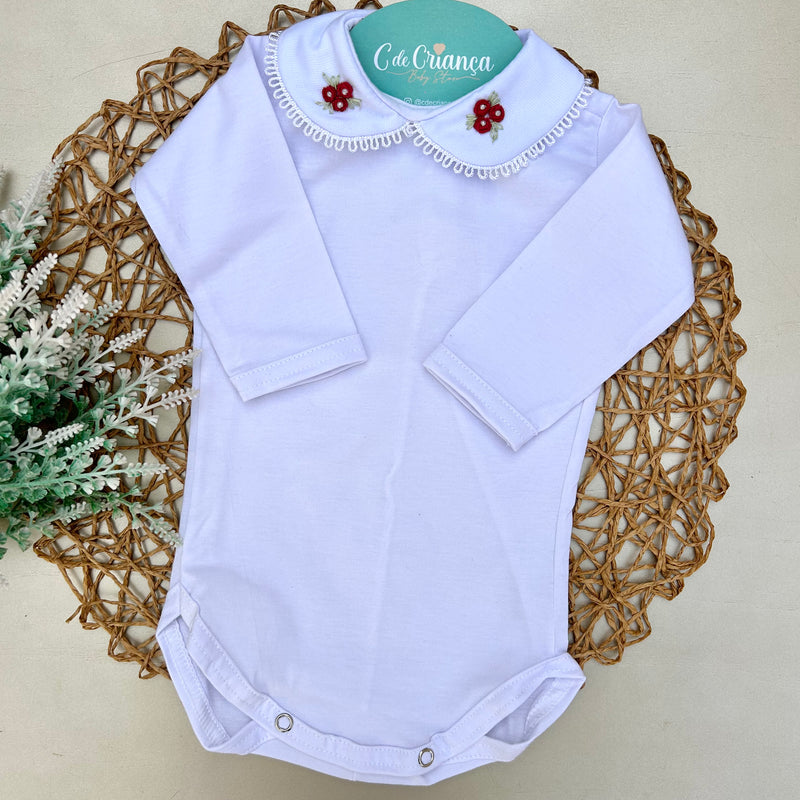 Body Branco Rococó Vermelho trio