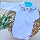 Body Branco - Urso Gravata Marrom
