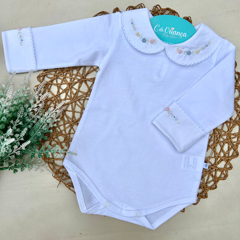 Body Branco Manga Virada - Rococó colorido