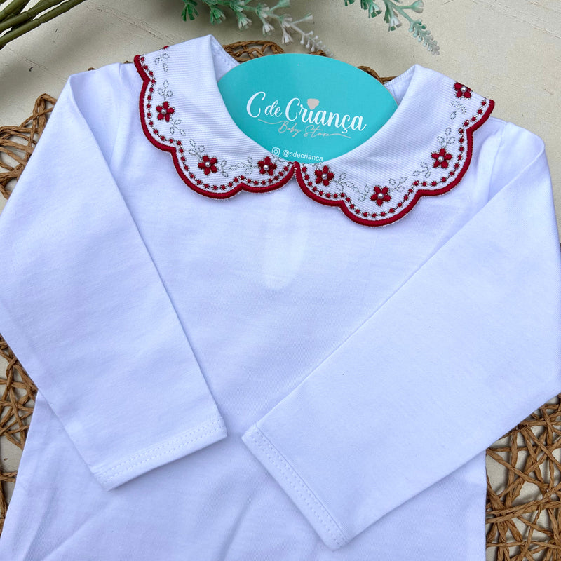 Body Branco - Flor Vermelha