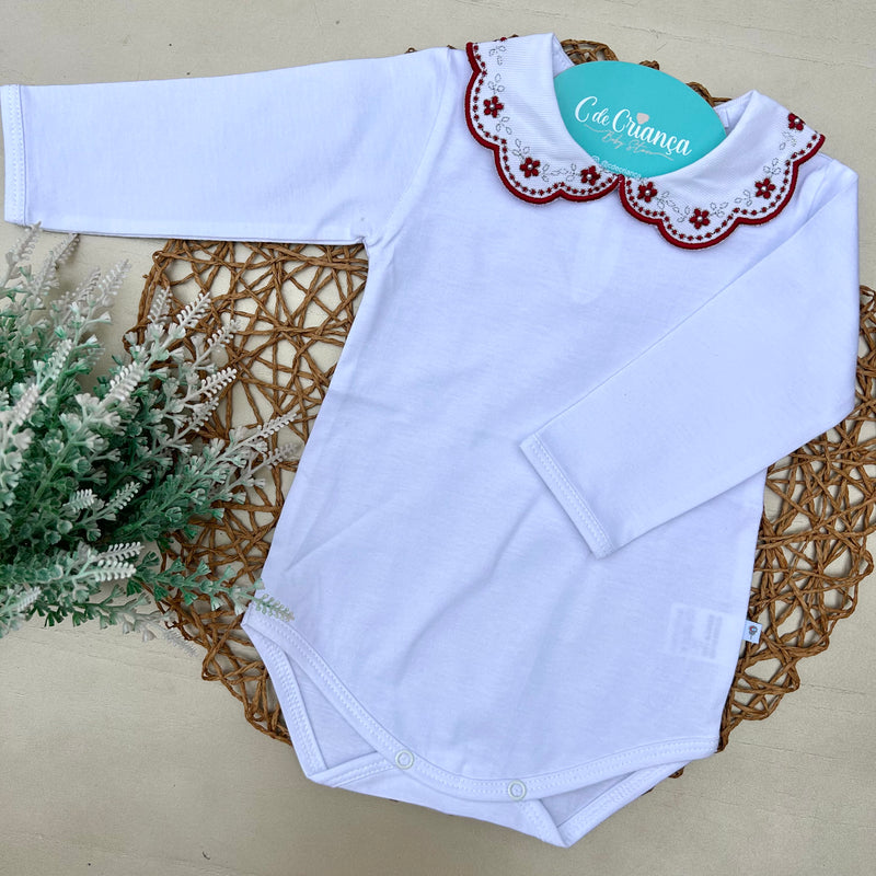 Body Branco - Flor Vermelha
