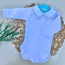 Body Branco - Gola Detalhes Azul bebê e Dourado