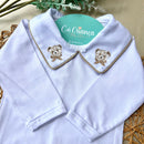 Body Branco - Urso Gravata Marrom