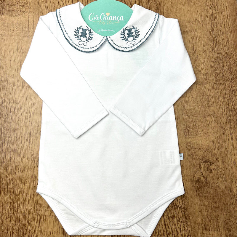Body Branco Gola V - Urso Azul Jeans
