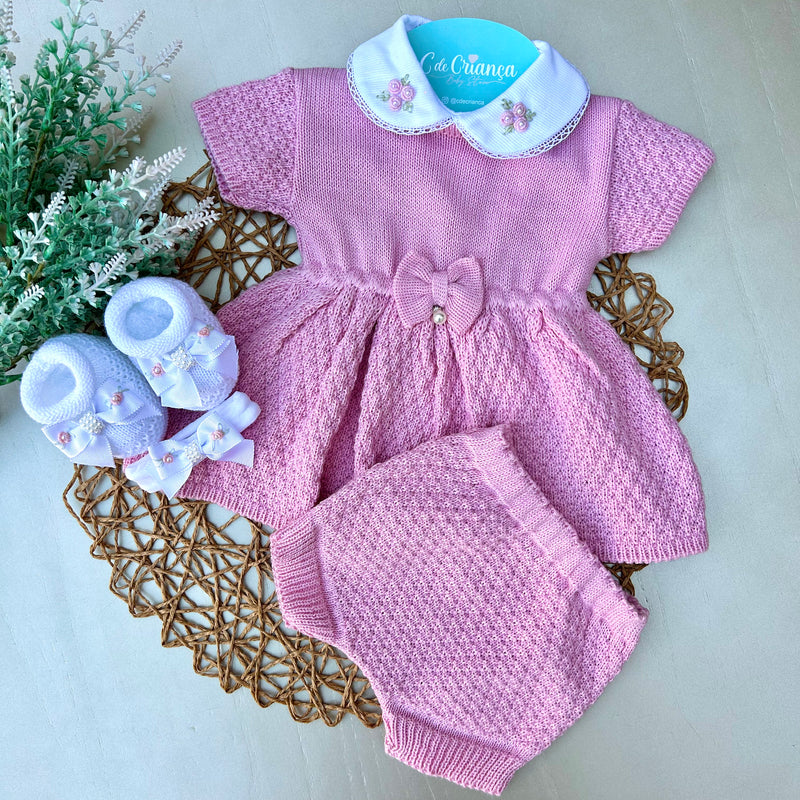 Conjunto Vestido e tapa Fralda Rosê - 2 peças