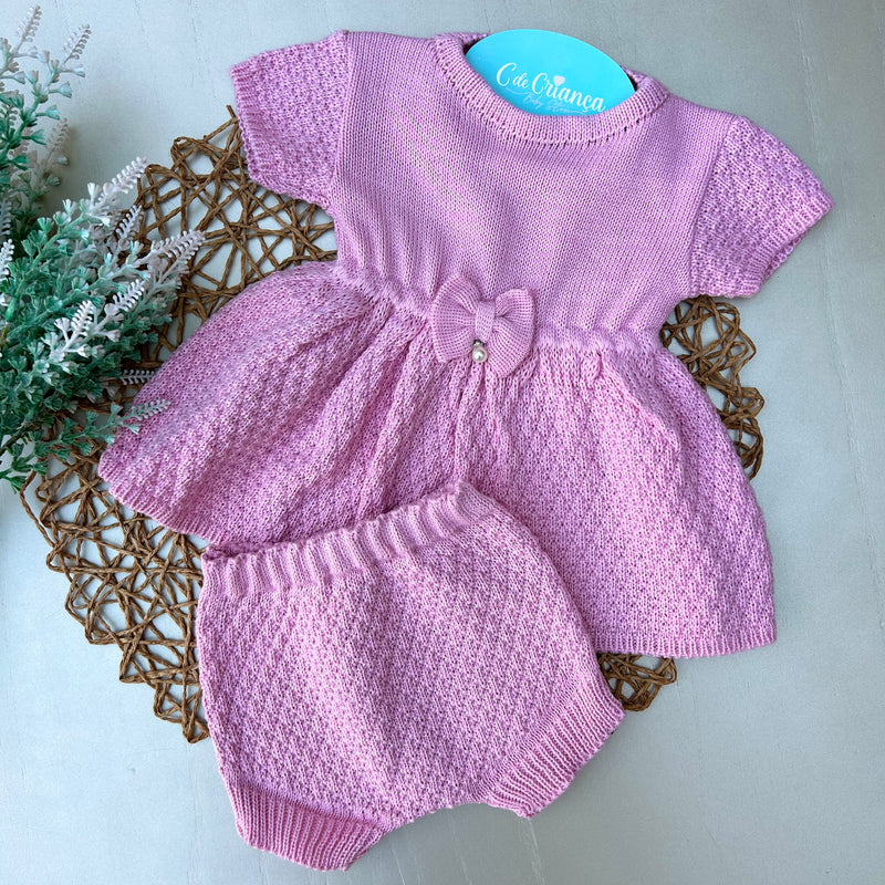 Conjunto Vestido e tapa Fralda Rosê - 2 peças