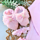 Conj Body, Mijão Rosa e Sapatinho com Faixa