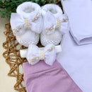 Conj Body Rococó Lilás, Mijão Lilás e Sapatinho com Faixa