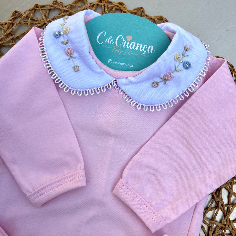 Conj Body Rococó Colorido, Mijão Rosa bebê e Sapatinho com Faixa