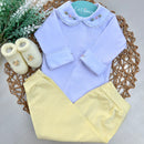 Conj Body Rococó Colorido, Mijão Amarelo Bebê e Sapatinho com Rococó