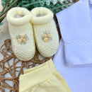 Conj Body Rococó Colorido, Mijão Amarelo Bebê e Sapatinho com Rococó