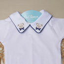 Conj Body, Mijão Azul Marinho e Sapatinho com prendedor de chupeta- Urso