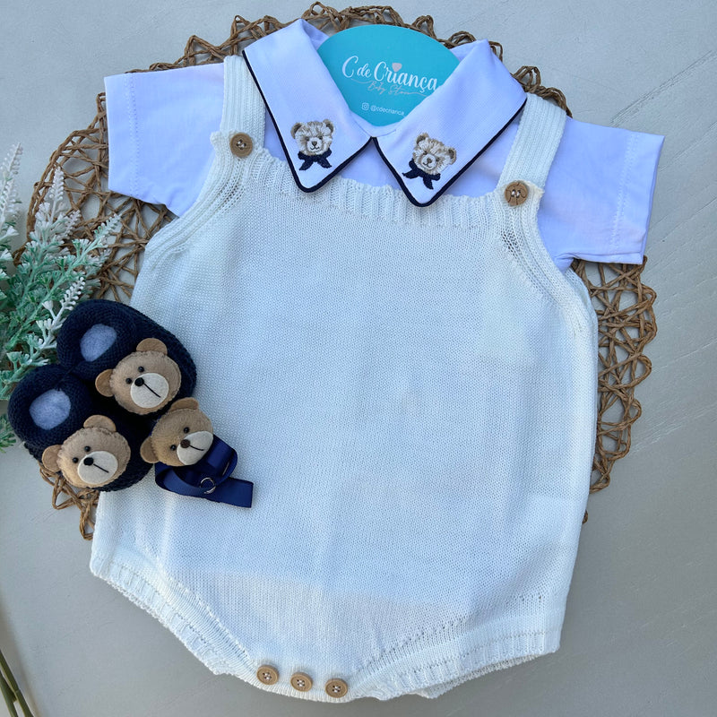 Romper, Body e Sapatinho com Prendedor de Chupeta