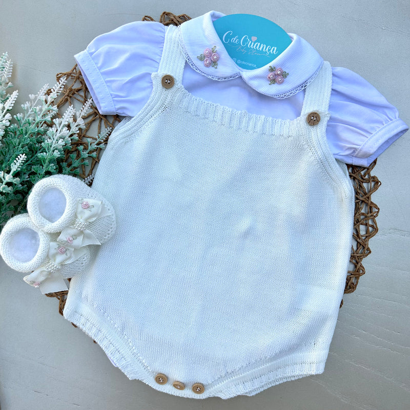 Romper, Body Rococó rosa e Sapatinho