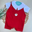 Romper Vermelho com Papai Noel + body em Algodão - Coleção Natal