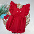 Romper em Linho Vermelho - Coleção Natal