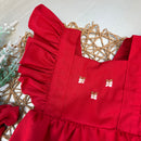 Romper em Linho Vermelho - Coleção Natal