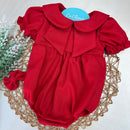 Romper em Linho Vermelho com Golinha - Coleção Natal