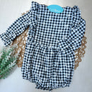 Romper em Linho Xadrez Azul Marinho - Coleção Natal