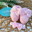 Sapatinho e Faixa Rosa - Pérola