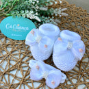 Sapatinho e Faixa Branco - Flor Rose